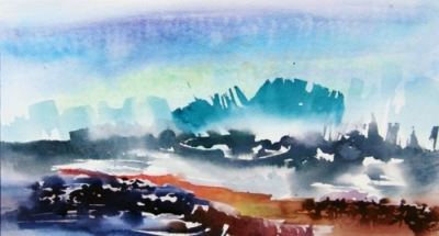 Landscape Series. Untitled 32. Large Watercolor 19x10.5